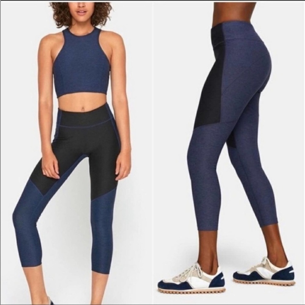 Outdoor Voices Heathered Navy Blue Charcoalgrey Colorblock Two Tone Leggings S